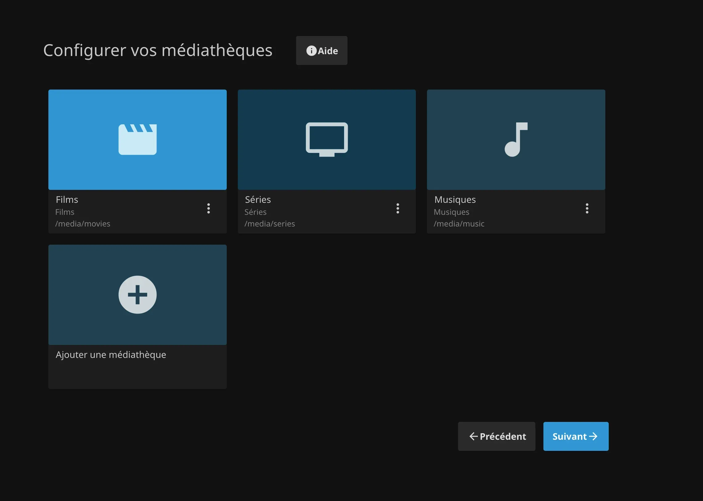 Écran Configurer vos médiathèques de Jellyfin avec Films, Séries et Musiques configurés